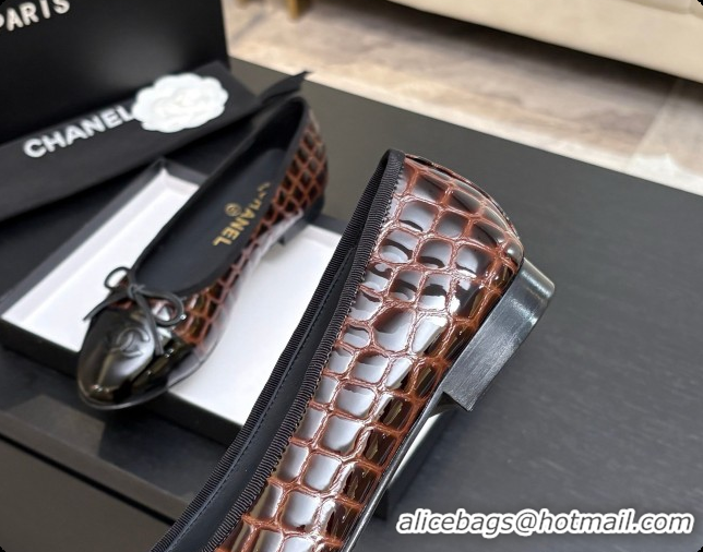 Purchase Chanel Crocodile Pattern Calfskin & Patent Leather Ballet Flat G02819 Dark Brown 2026