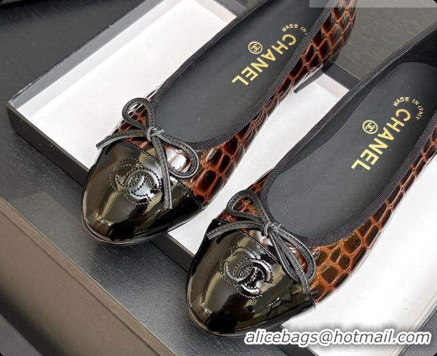 Purchase Chanel Crocodile Pattern Calfskin & Patent Leather Ballet Flat G02819 Dark Brown 2026