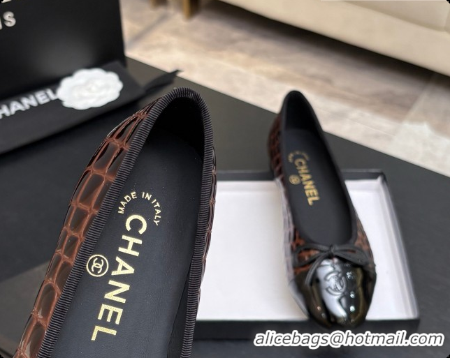 Purchase Chanel Crocodile Pattern Calfskin & Patent Leather Ballet Flat G02819 Dark Brown 2026