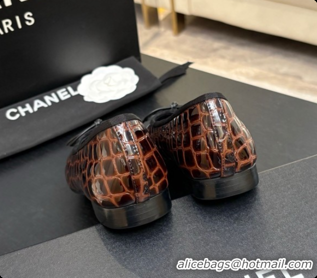 Purchase Chanel Crocodile Pattern Calfskin & Patent Leather Ballet Flat G02819 Dark Brown 2026