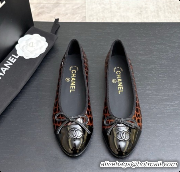 Purchase Chanel Crocodile Pattern Calfskin & Patent Leather Ballet Flat G02819 Dark Brown 2026