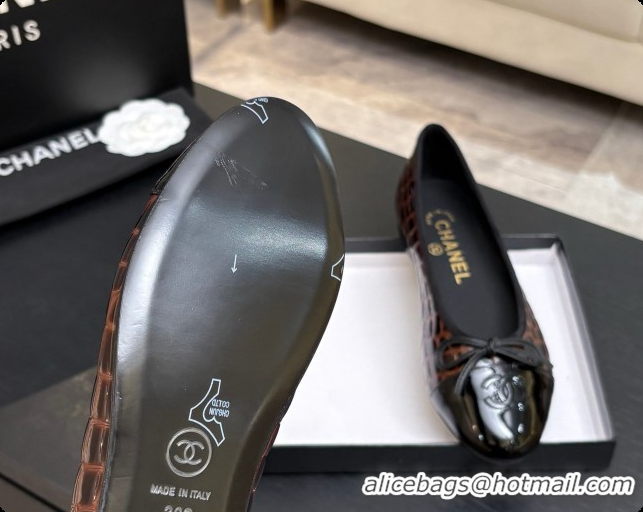 Purchase Chanel Crocodile Pattern Calfskin & Patent Leather Ballet Flat G02819 Dark Brown 2026