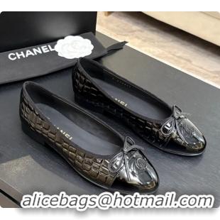 Classic Hot Chanel Crocodile Pattern Calfskin & Patent Leather Ballet Flat G02819 Black 2026