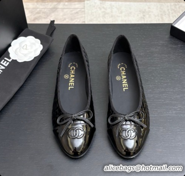 Classic Hot Chanel Crocodile Pattern Calfskin & Patent Leather Ballet Flat G02819 Black 2026