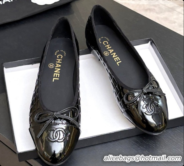 Classic Hot Chanel Crocodile Pattern Calfskin & Patent Leather Ballet Flat G02819 Black 2026