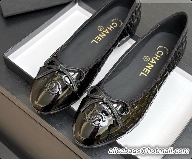 Classic Hot Chanel Crocodile Pattern Calfskin & Patent Leather Ballet Flat G02819 Black 2026