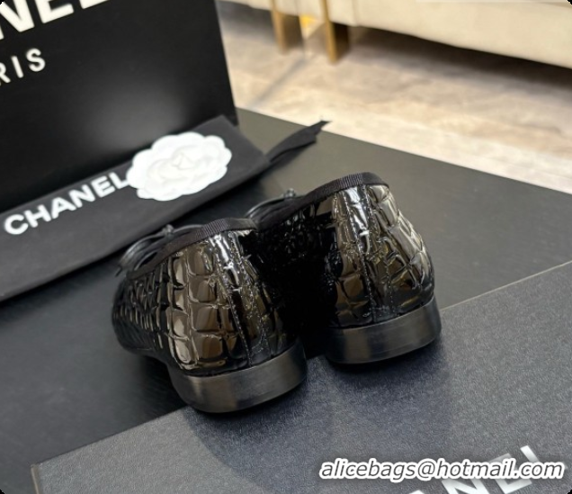 Classic Hot Chanel Crocodile Pattern Calfskin & Patent Leather Ballet Flat G02819 Black 2026