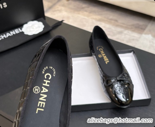 Classic Hot Chanel Crocodile Pattern Calfskin & Patent Leather Ballet Flat G02819 Black 2026