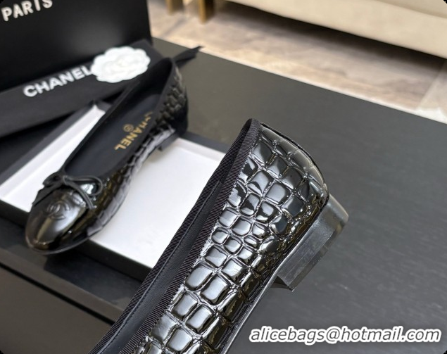 Classic Hot Chanel Crocodile Pattern Calfskin & Patent Leather Ballet Flat G02819 Black 2026