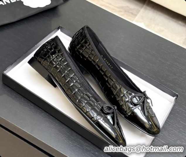 Classic Hot Chanel Crocodile Pattern Calfskin & Patent Leather Ballet Flat G02819 Black 2026