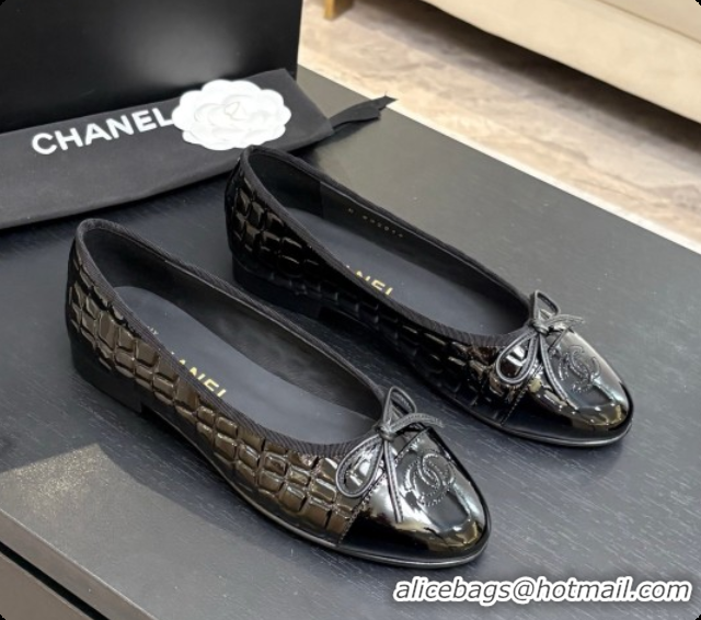 Classic Hot Chanel Crocodile Pattern Calfskin & Patent Leather Ballet Flat G02819 Black 2026
