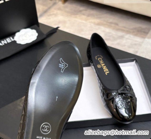 Classic Hot Chanel Crocodile Pattern Calfskin & Patent Leather Ballet Flat G02819 Black 2026