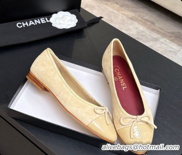 Cheap Price Chanel Suede & Patent Leather Ballet Flat G02819 CH072771 Beige 2026