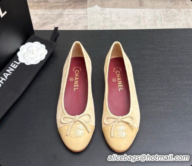 Cheap Price Chanel Suede & Patent Leather Ballet Flat G02819 CH072771 Beige 2026