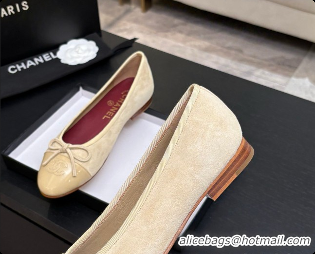 Cheap Price Chanel Suede & Patent Leather Ballet Flat G02819 CH072771 Beige 2026