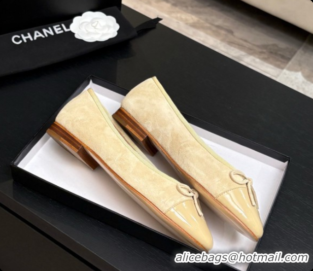 Cheap Price Chanel Suede & Patent Leather Ballet Flat G02819 CH072771 Beige 2026