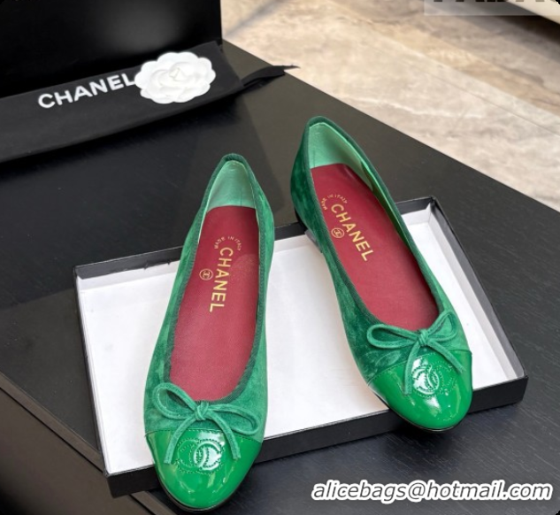 Stylish Chanel Suede & Patent Leather Ballet Flat G02819 CH072772 Green 2026