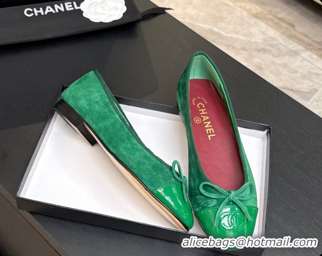 Stylish Chanel Suede & Patent Leather Ballet Flat G02819 CH072772 Green 2026