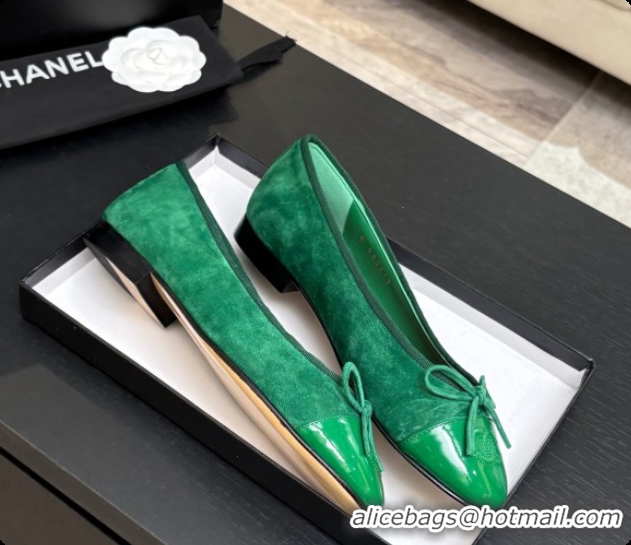 Stylish Chanel Suede & Patent Leather Ballet Flat G02819 CH072772 Green 2026