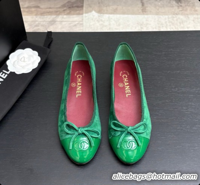 Stylish Chanel Suede & Patent Leather Ballet Flat G02819 CH072772 Green 2026