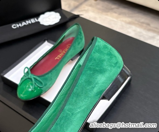 Stylish Chanel Suede & Patent Leather Ballet Flat G02819 CH072772 Green 2026