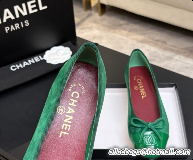 Stylish Chanel Suede & Patent Leather Ballet Flat G02819 CH072772 Green 2026
