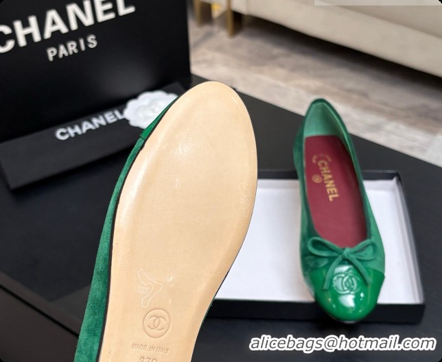 Stylish Chanel Suede & Patent Leather Ballet Flat G02819 CH072772 Green 2026
