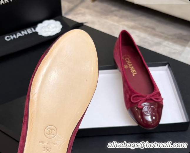 Grade Quality Chanel Suede & Patent Leather Ballet Flat G02819 CH072773 Burgundy 2026