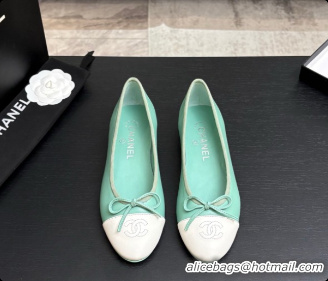 Luxury Chanel Lambskin Ballet Flat G02819 CH072775 Light Green/White 2026
