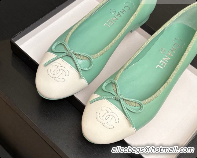 Luxury Chanel Lambskin Ballet Flat G02819 CH072775 Light Green/White 2026
