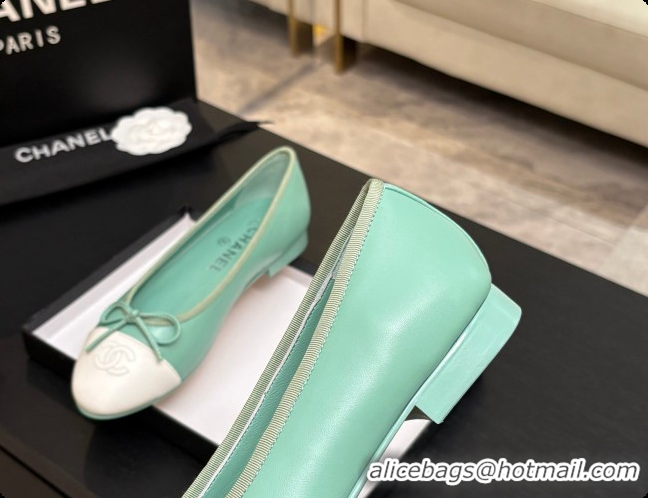 Luxury Chanel Lambskin Ballet Flat G02819 CH072775 Light Green/White 2026