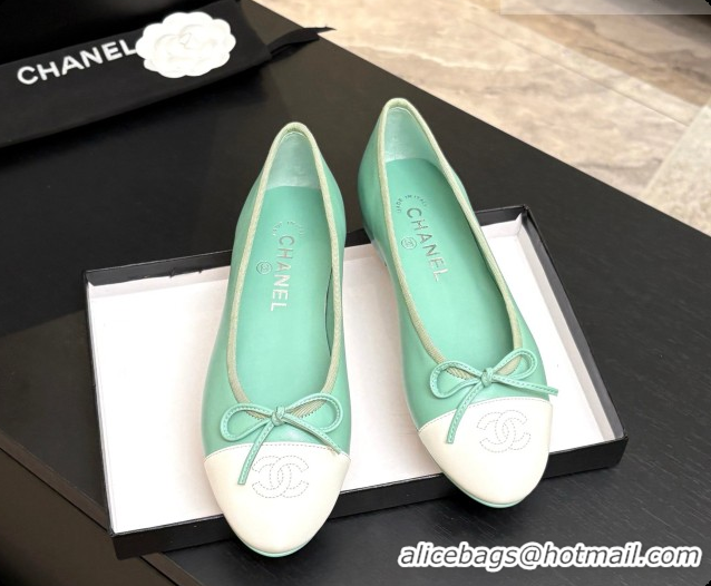 Luxury Chanel Lambskin Ballet Flat G02819 CH072775 Light Green/White 2026