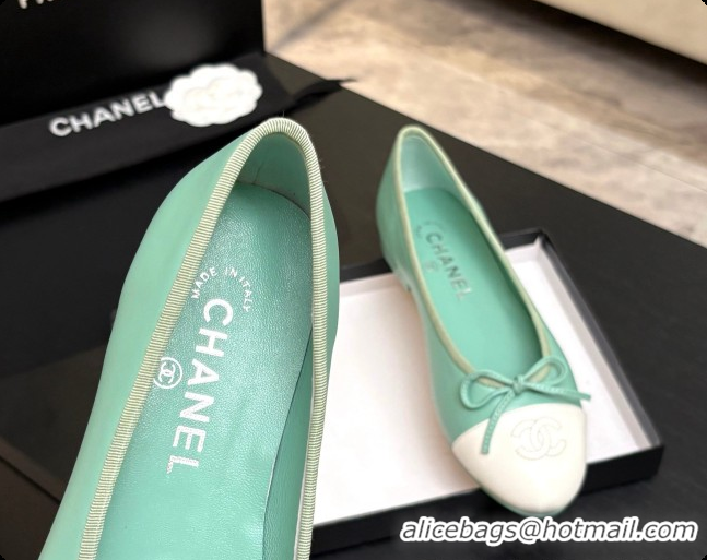 Luxury Chanel Lambskin Ballet Flat G02819 CH072775 Light Green/White 2026
