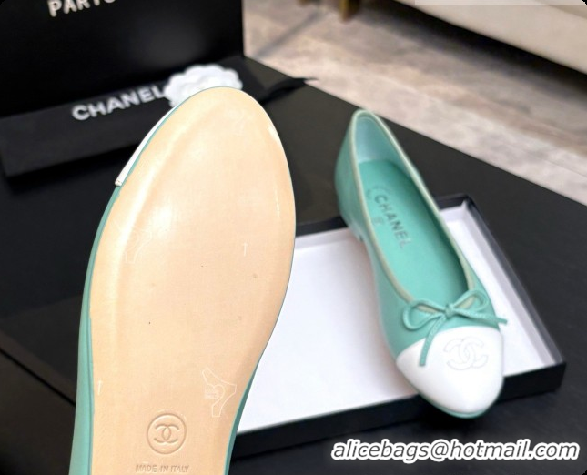 Luxury Chanel Lambskin Ballet Flat G02819 CH072775 Light Green/White 2026