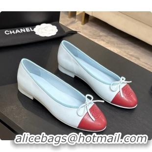 Best Grade Chanel Lambskin Ballet Flat G02819 CH072777 Light Blue/Burgundy 2026