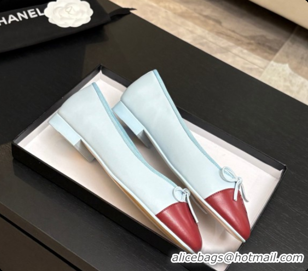 Best Grade Chanel Lambskin Ballet Flat G02819 CH072777 Light Blue/Burgundy 2026