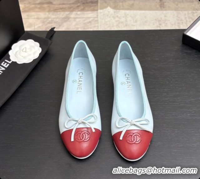 Best Grade Chanel Lambskin Ballet Flat G02819 CH072777 Light Blue/Burgundy 2026