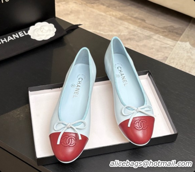 Best Grade Chanel Lambskin Ballet Flat G02819 CH072777 Light Blue/Burgundy 2026