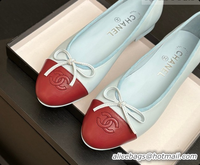 Best Grade Chanel Lambskin Ballet Flat G02819 CH072777 Light Blue/Burgundy 2026