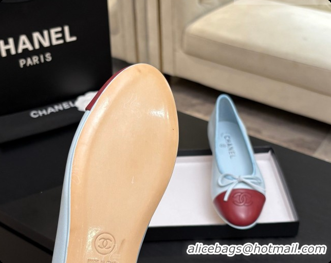 Best Grade Chanel Lambskin Ballet Flat G02819 CH072777 Light Blue/Burgundy 2026