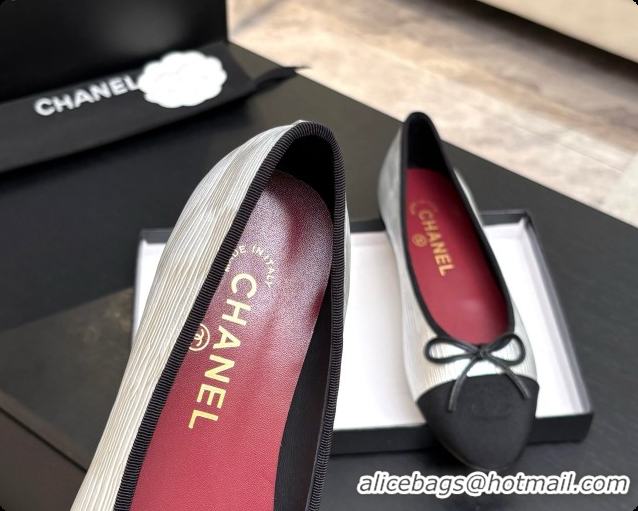 Good Quality Chanel Silver Leather Ballet Flat G02819 CH072679 2026