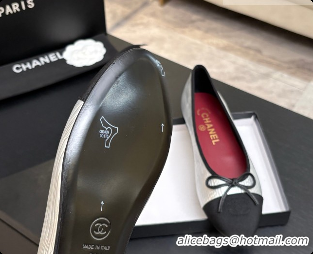 Good Quality Chanel Silver Leather Ballet Flat G02819 CH072679 2026