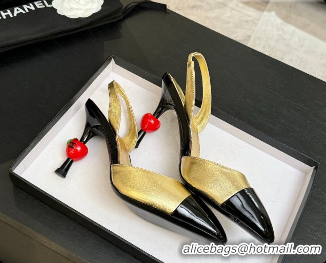 Luxurious Chanel Lambskin & Patent Leather Slingbacks G47469 Gold 2026
