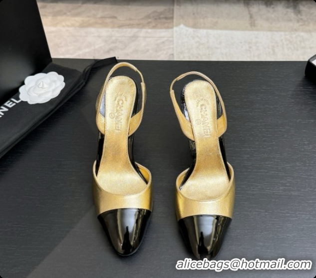 Luxurious Chanel Lambskin & Patent Leather Slingbacks G47469 Gold 2026