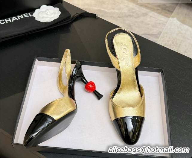 Luxurious Chanel Lambskin & Patent Leather Slingbacks G47469 Gold 2026