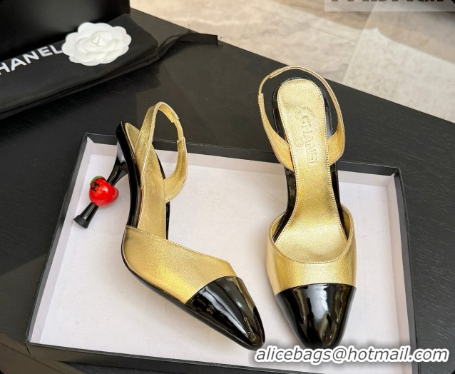 Luxurious Chanel Lambskin & Patent Leather Slingbacks G47469 Gold 2026