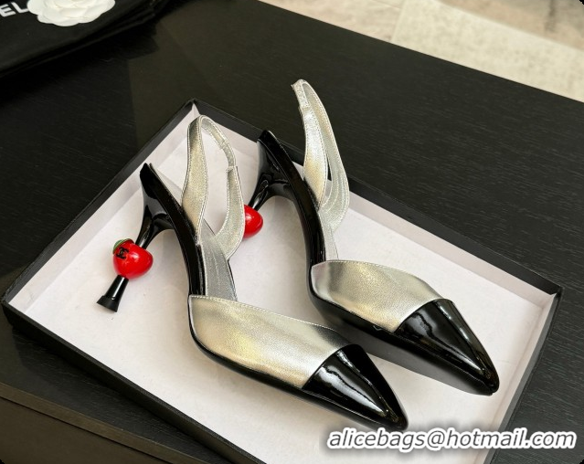Grade Quality Chanel Lambskin & Patent Leather Slingbacks G47469 Silver 2026