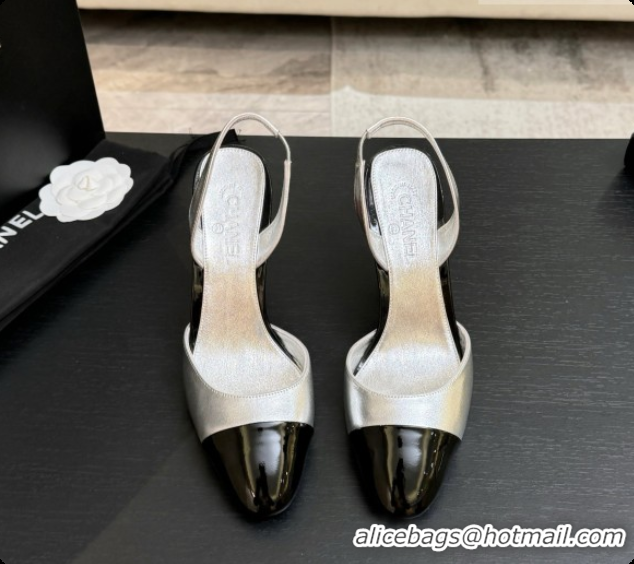 Grade Quality Chanel Lambskin & Patent Leather Slingbacks G47469 Silver 2026