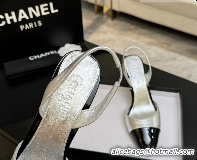 Grade Quality Chanel Lambskin & Patent Leather Slingbacks G47469 Silver 2026