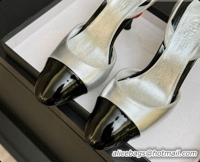 Grade Quality Chanel Lambskin & Patent Leather Slingbacks G47469 Silver 2026
